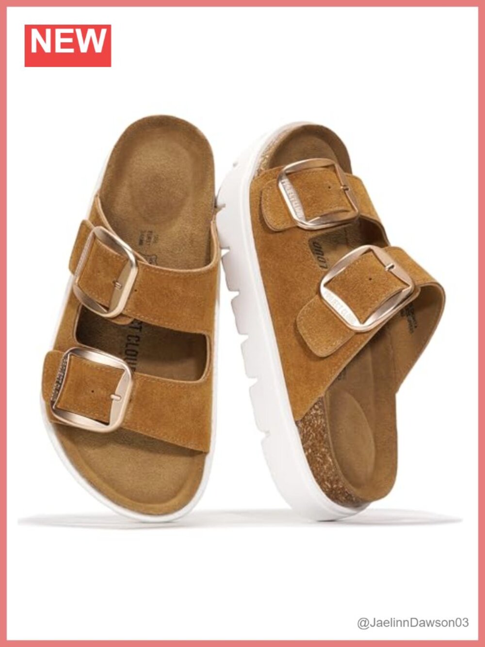 Genuine Leather Platform Slide Sandals with Memory Foam Cork Footbed, Slip-On